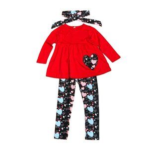 Heart Valentines Day Outfit Red Long Sleeve Shirt Snowflake Legging Tie Girls XS